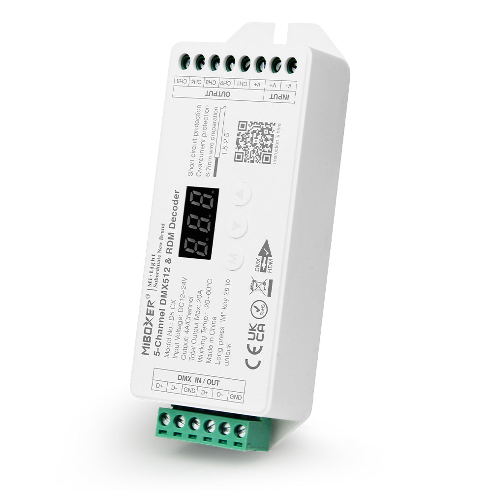 MiBoxer 5-Channel Constant Voltage DMX512 & RDM Decoder D5-CX