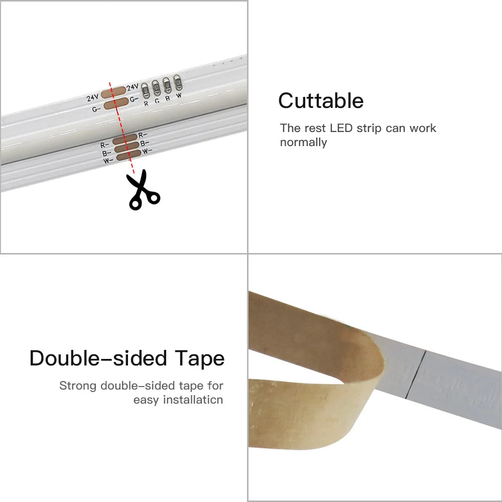 NovaBright COB RGBW LED Strip Lights 840Led/M 24V 12Mm High CRI Ra90 Flexible RGB+3000K Warm White LED Ribbon Tape Light TV Backlight