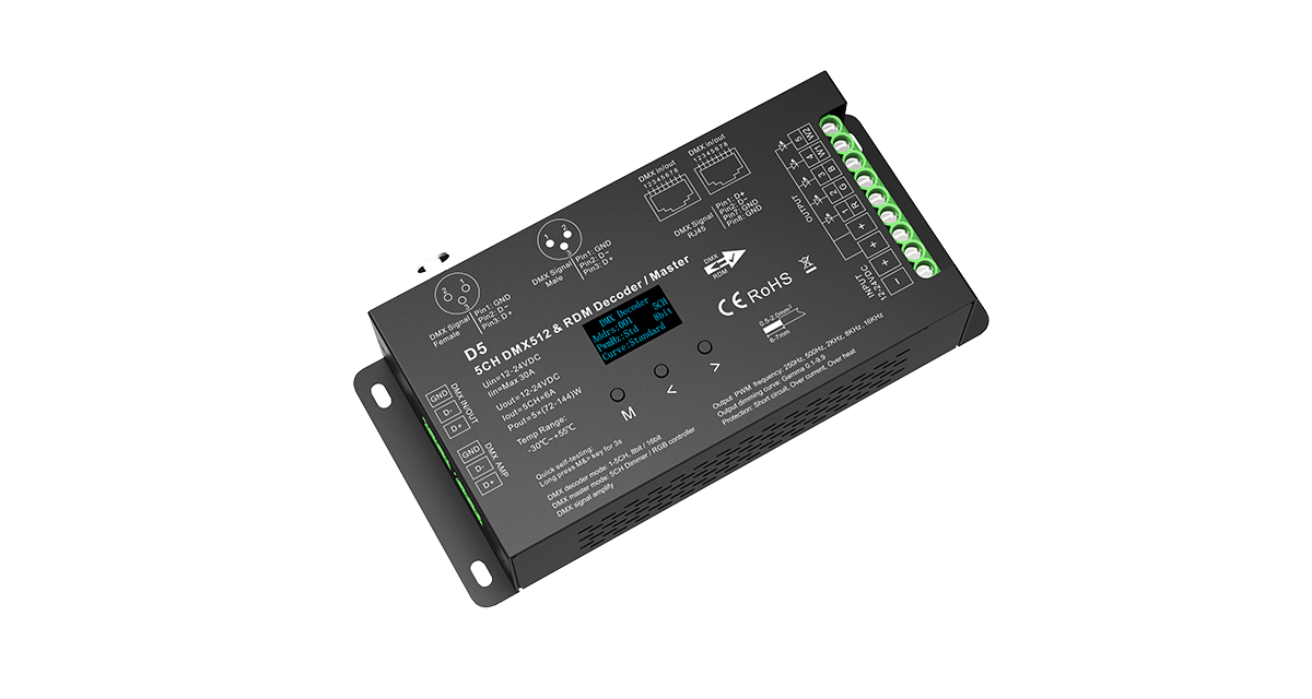 Professional D5 Constant Voltage DMX512 & RDM Decoder/Master 5CH RGBWA