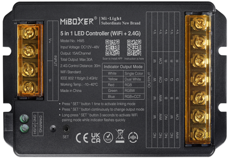 MiBoxer 5 in 1 LED Controller (WiFi+2.4G)
Output Max 30A HW5