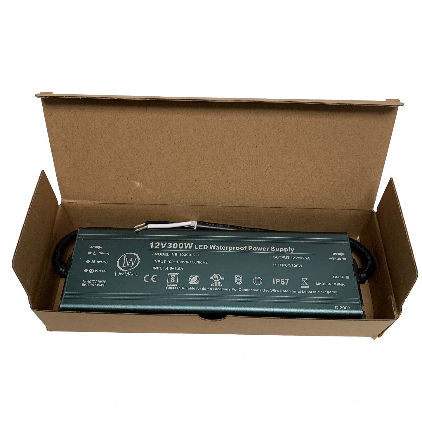300W LiteWard DC-300W-UL12V LED Driver 25A Waterproof 12V AC 100-130V Constant Voltage UL Waterproof IP67 AC to DC for LED Strips and Modules