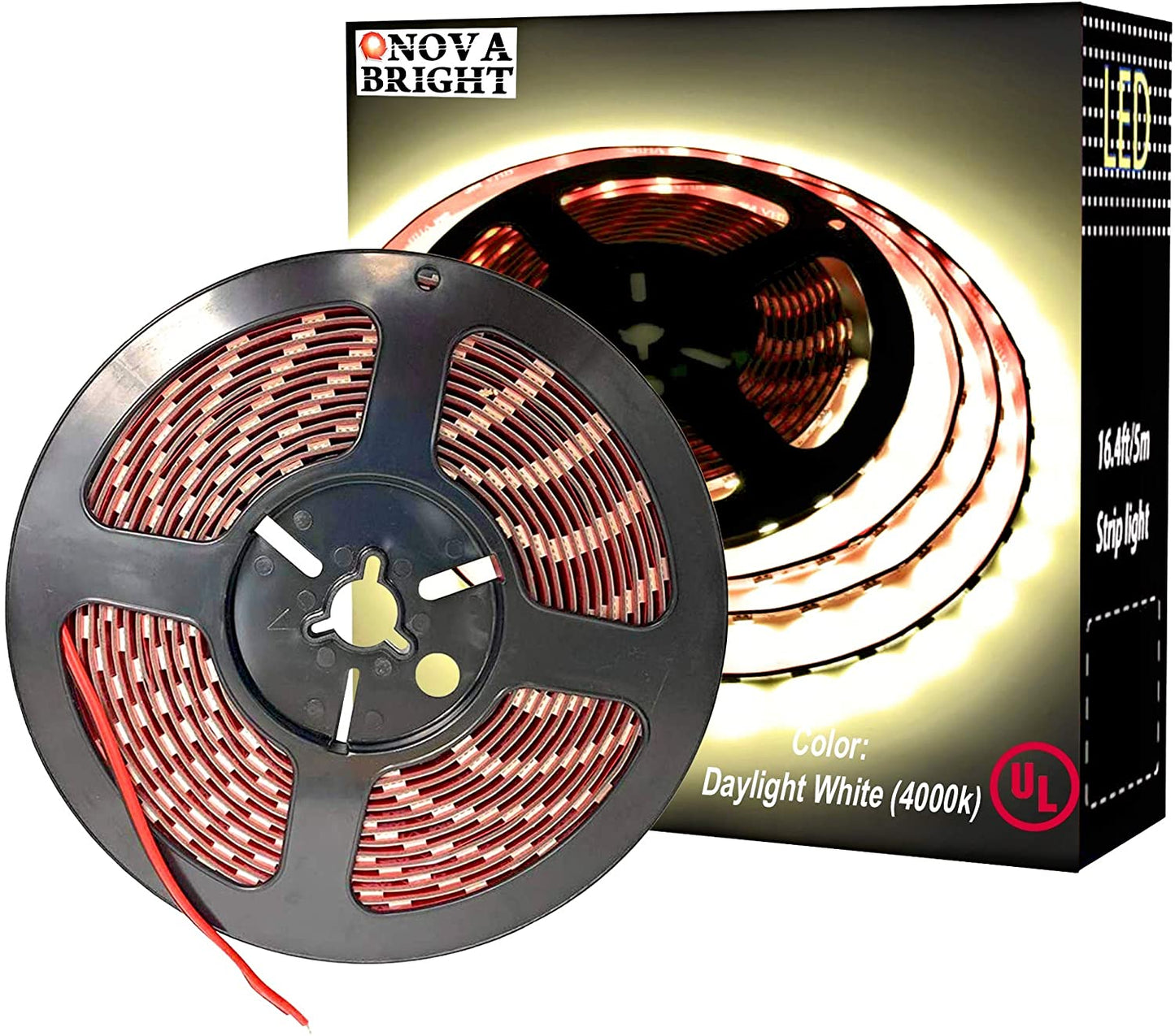 Nova Bright - Commercial-Grade LED Strip Lights - Easy to Install Flexible Tape Lighting with 3M Professional Adhesive Strips - Dimmable - Non-Waterproof - UL Certified - 300 LEDs - 12v DC - Warm