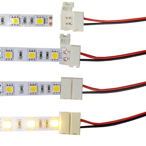 LED Strip Accessories - 5054 Single Color Snap On LED Strip Connector 12mm 6 Inches Of Wire (Pack Of 10)