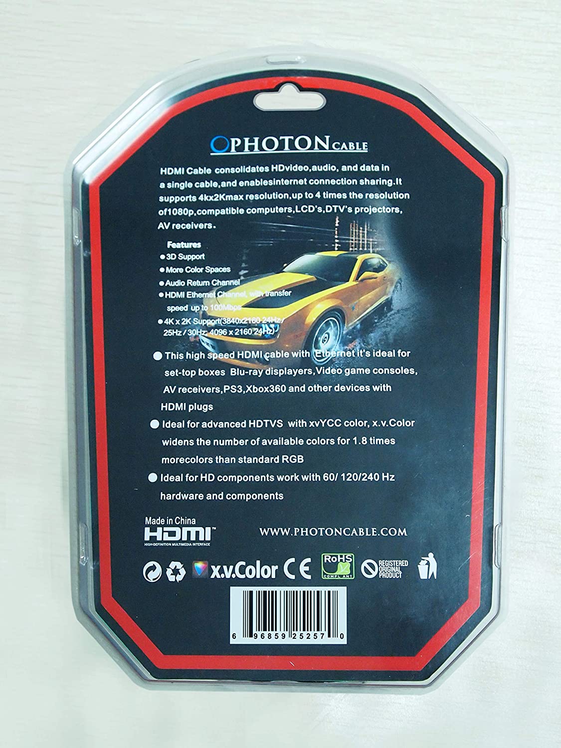 Photon Cable Ultra Fast 12ft Hdmi Cable Gold Plated 14.3gbps 1080p 3D 4kx2k Max Resolution HDMI Cable 12ft - HDMI 2.0 Gold Plated Connectors 3D for Gaming Consoltes, TVs, DVDs, More