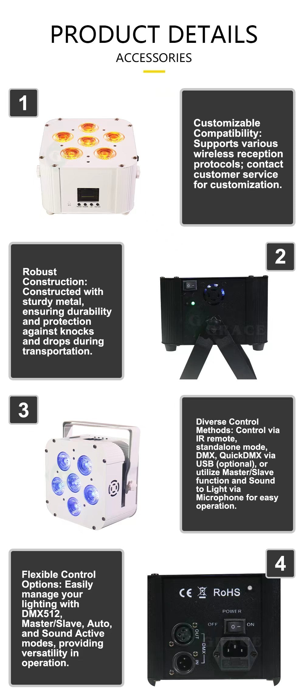 NovaBright NB-H6 6in1 RGBWA-UV Wifi App wireless DMX Battery LED Uplight 6x18W