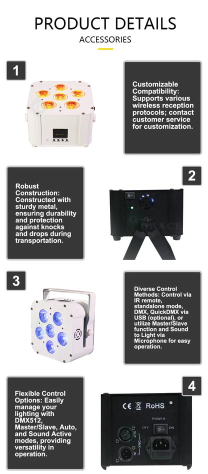 NovaBright NB-H6 6in1 RGBWA-UV Wifi App wireless DMX Battery LED Uplight 6x18W