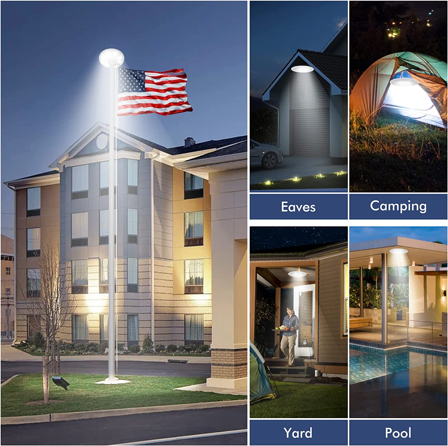tent pole light 136 LEDs Solar Flagpole Light Solar Powered Outdoor Garden Portable Te – HOLLYWOOD LEDS