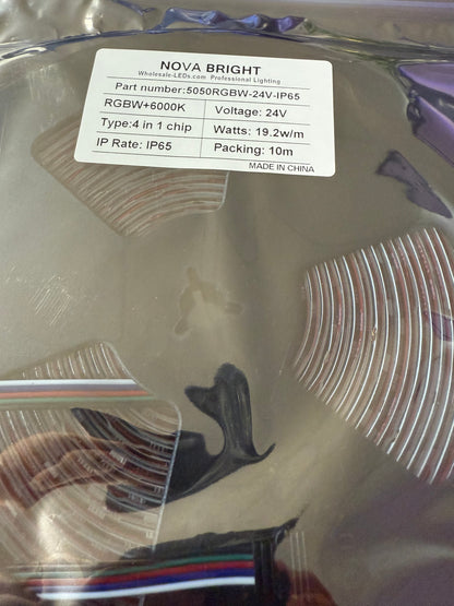 RGBW (6000K) 6in1 32FT IP65 LED Strip Light  19.2W/M 24V 5050RGBW-24V-IP65