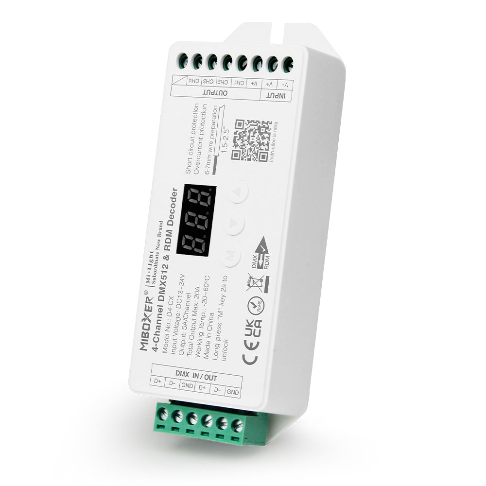 MiBoxer 4-Channel Constant Voltage DMX512 & RDM Decoder D4-CX
