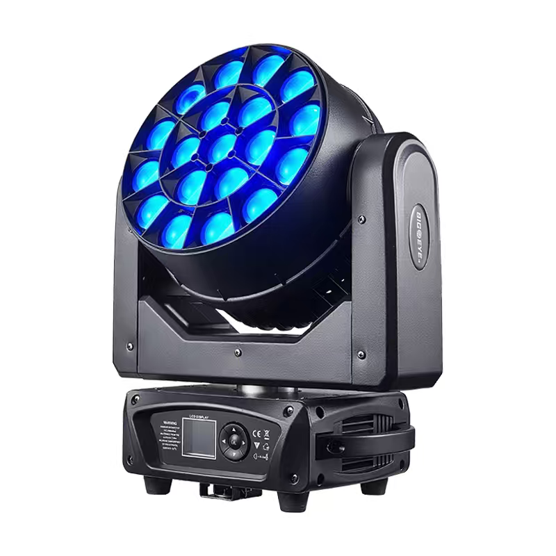 Nova Bright™ mini 19x15W RGBW LED Zoom Bee Eye Moving Head Light | 4°–55° Zoom | RDM | Infinite Kaleidoscope FX NB-19