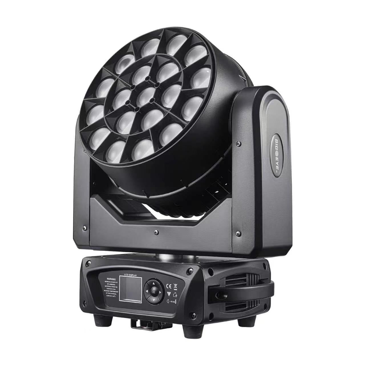 Nova Bright™ mini 19x15W RGBW LED Zoom Bee Eye Moving Head Light | 4°–55° Zoom | RDM | Infinite Kaleidoscope FX NB-19