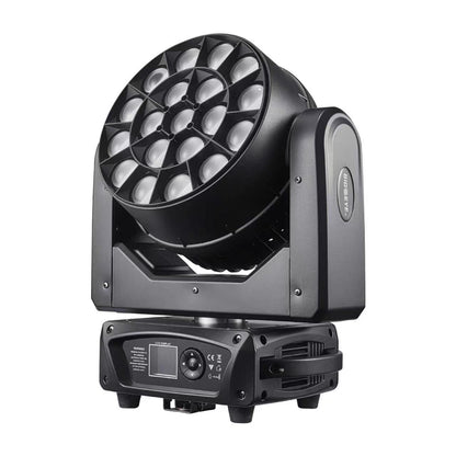 Nova Bright™ mini 19x15W RGBW LED Zoom Bee Eye Moving Head Light | 4°–55° Zoom | RDM | Infinite Kaleidoscope FX NB-19