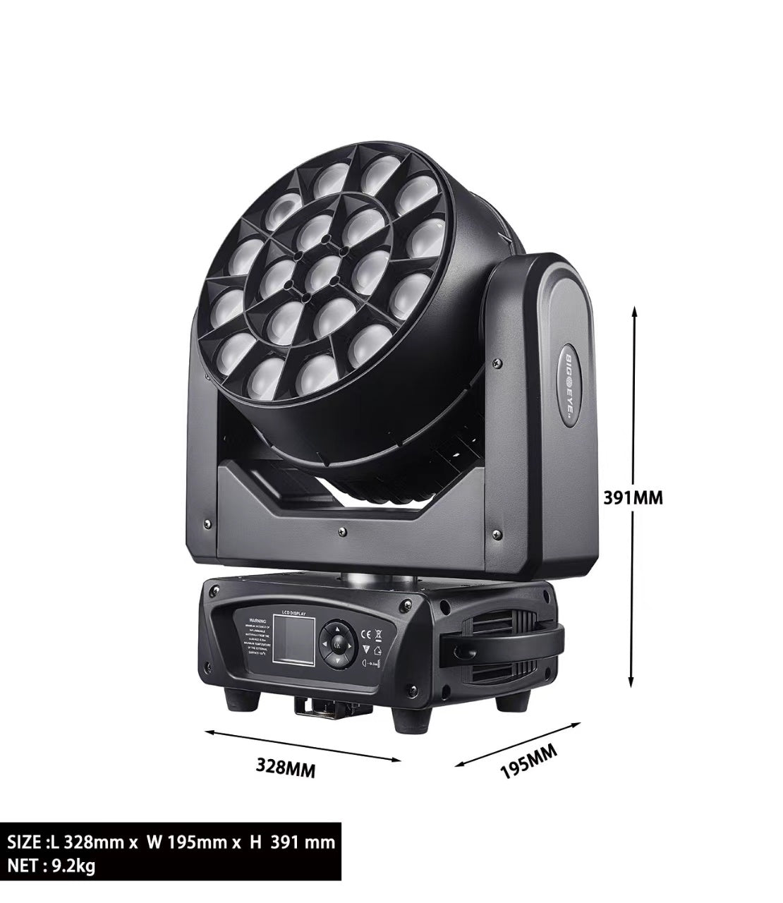 Nova Bright™ mini 19x15W RGBW LED Zoom Bee Eye Moving Head Light | 4°–55° Zoom | RDM | Infinite Kaleidoscope FX NB-19