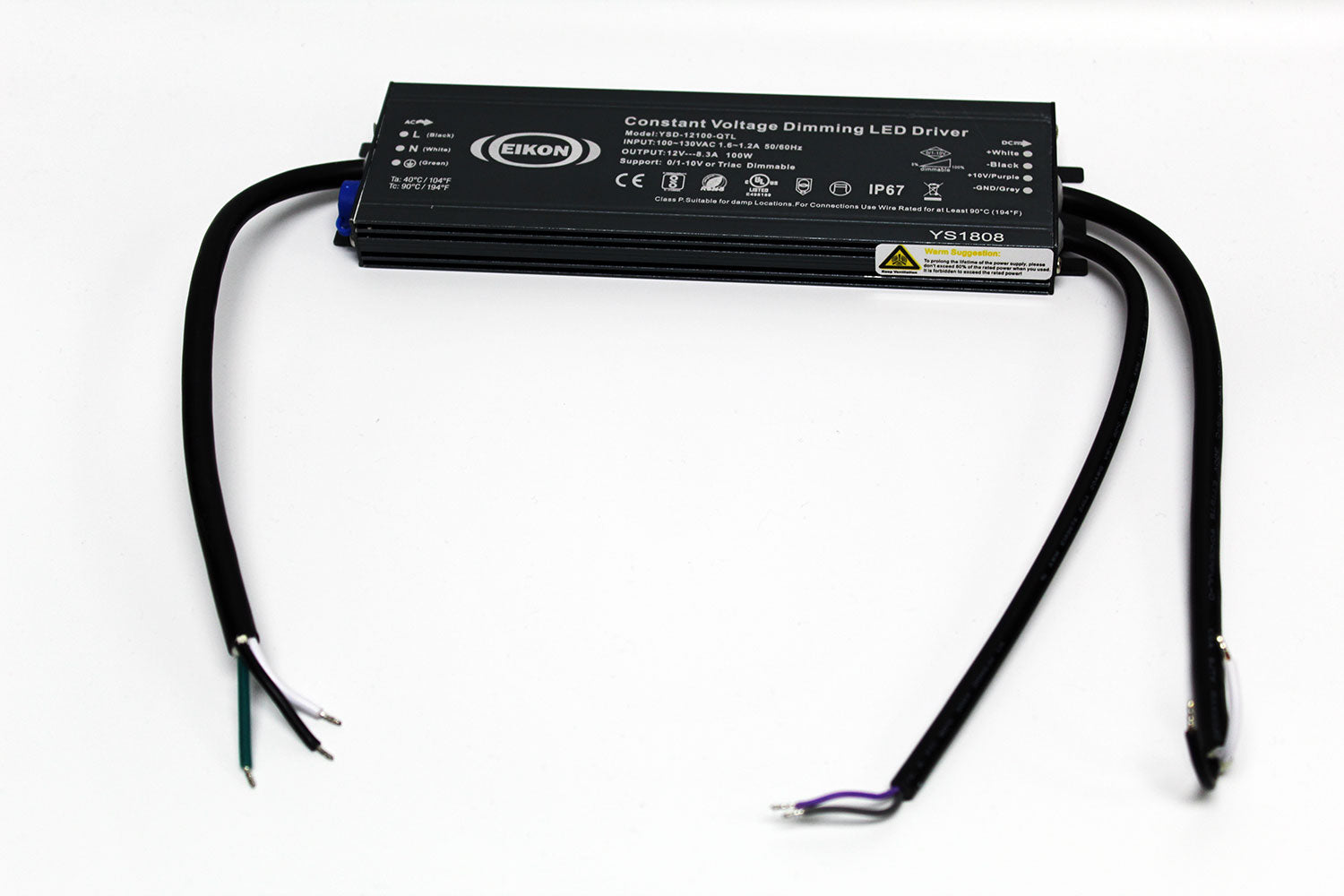 Ultra Slim UL 12V 100 Watt Constant Voltage Triac Dimmable IP67 Waterproof Driver YSD-12100-QTL | HOLLYWOOD LEDS