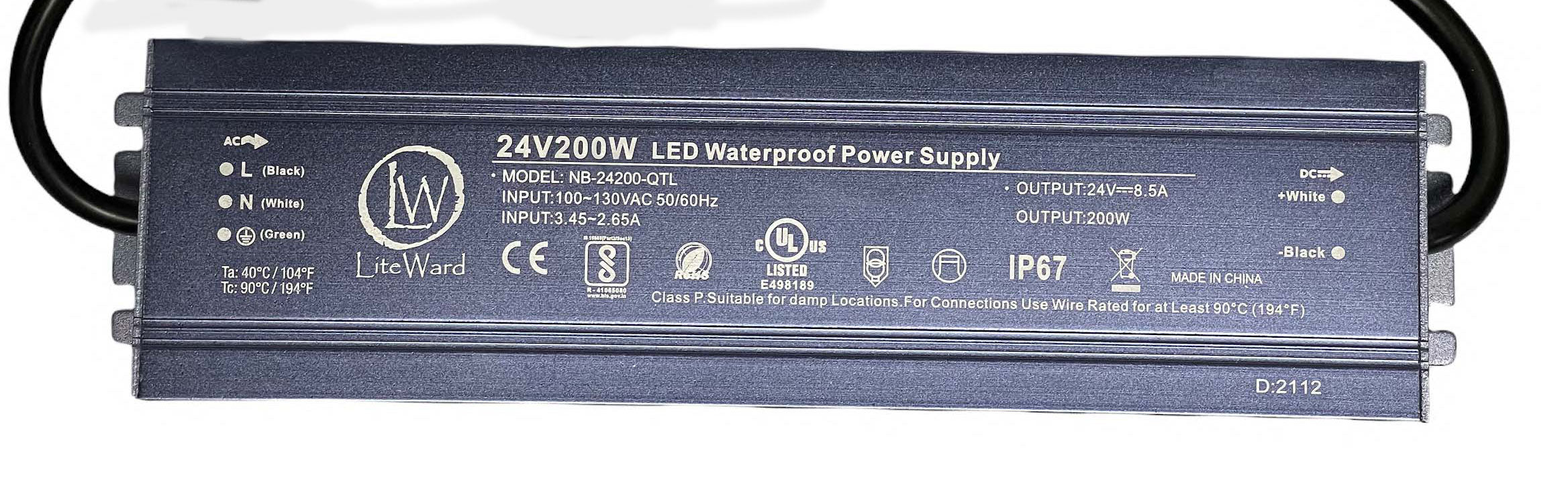 LiteWard 200W-UL12V-DC 12V DC 200W UL LED Power Supply Driver IP67