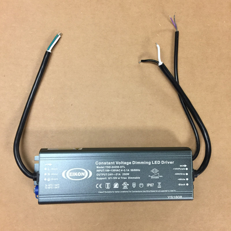 Eikon EKT-250W-24V LED Triac Dimmable Constant Voltage Driver Power Supply UL 24V 250W IP67 Waterproof