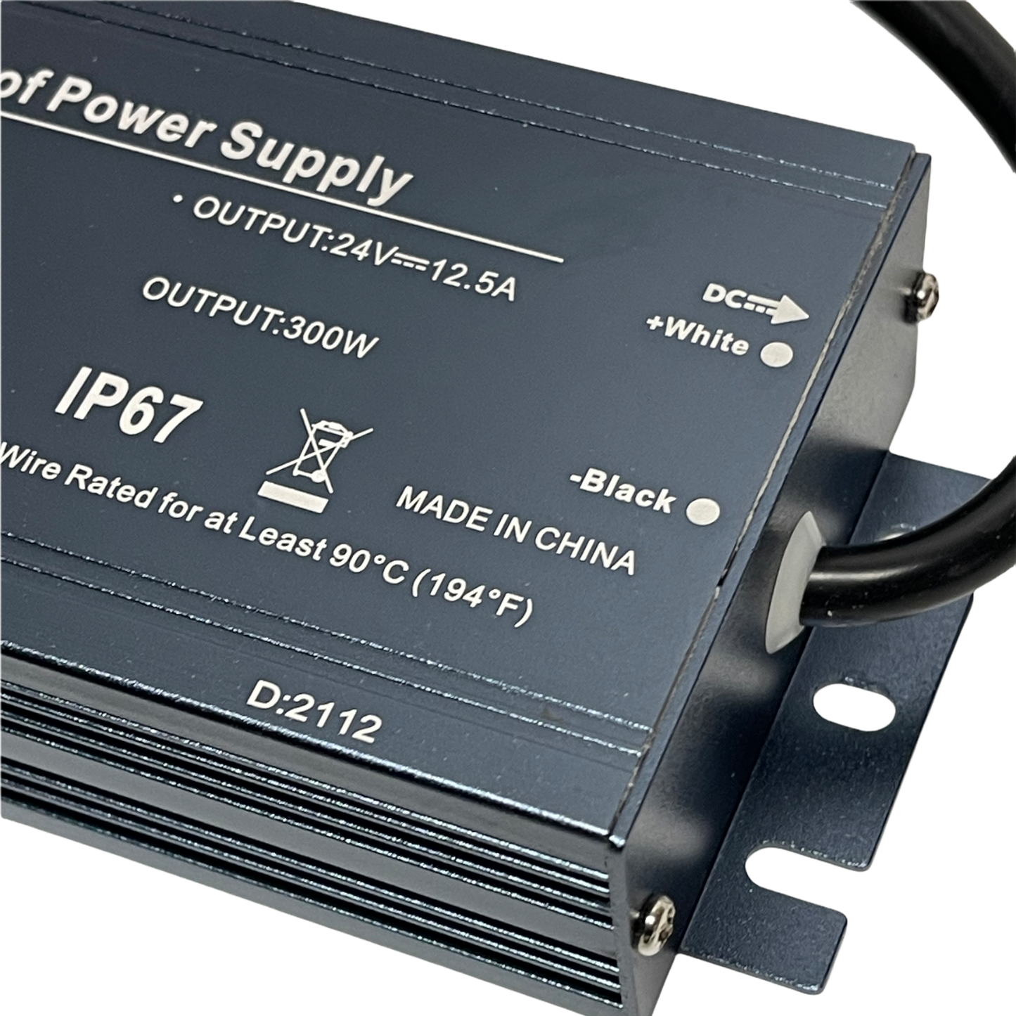 300W LiteWard DC-300W-UL24V LED Driver 12.5A Waterproof 24V AC 100-130V Constant Voltage UL Waterproof IP67 AC to DC for LED Strips and Modules