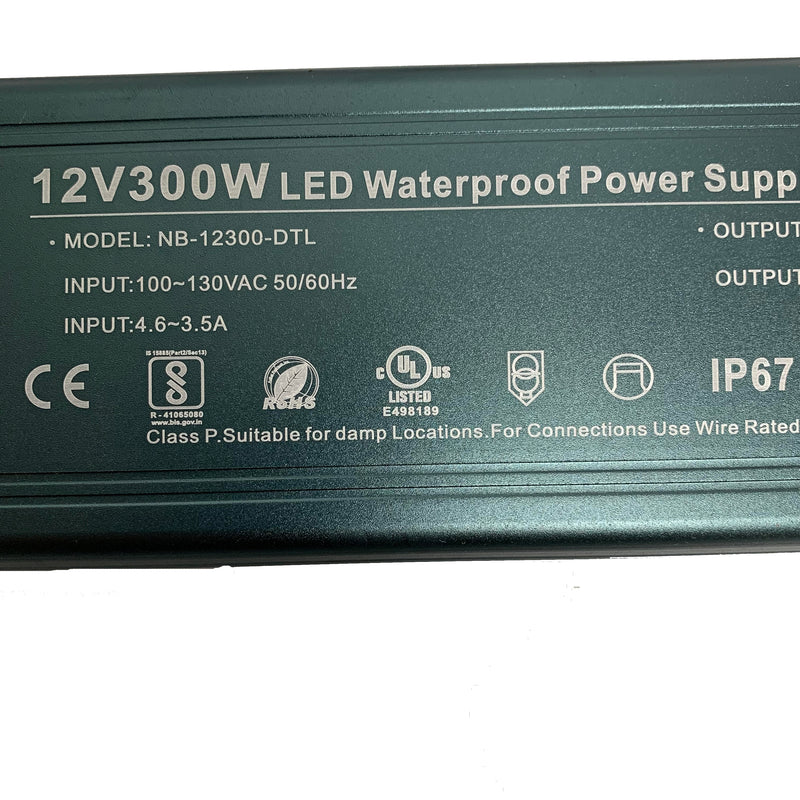 300W LiteWard DC-300W-UL12V LED Driver 25A Waterproof 12V AC 100-130V  Constant Voltage UL Waterproof IP67 AC to DC for LED Strips and Modules