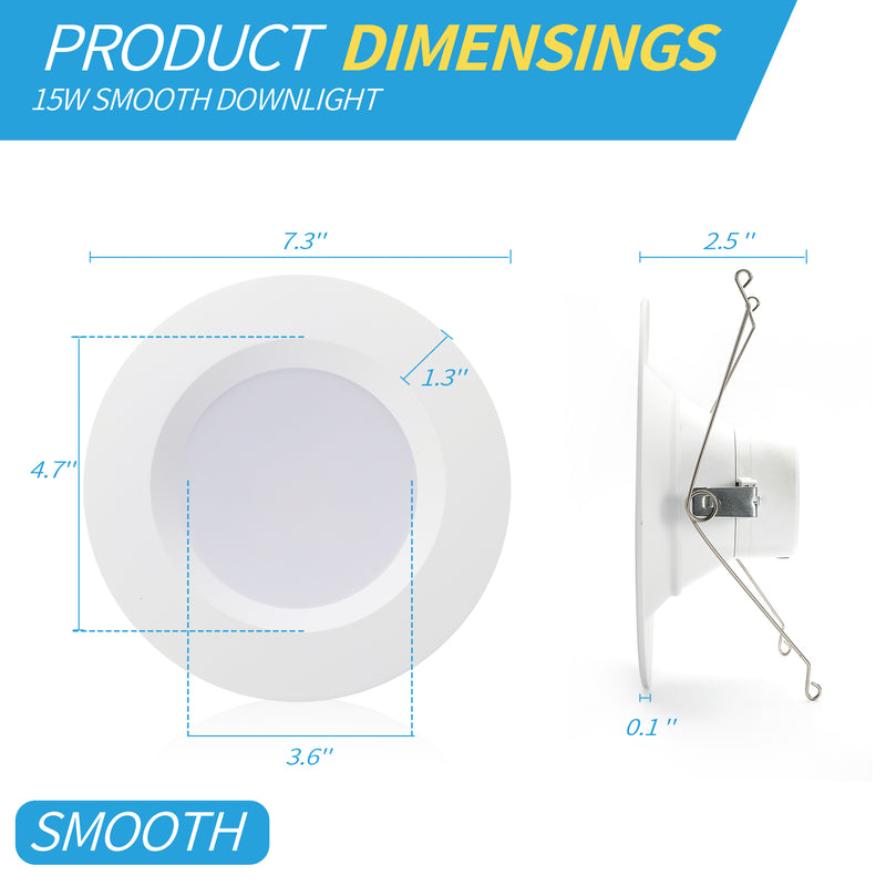 6 Inch Smooth Trim Downlights 15W