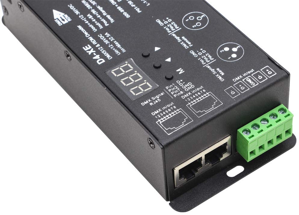 Novabright Regis 4CH D4-XE 32A DMX Decoder PWM Flicker Free Smooth Dimming 12V-36V Digital Display 2000Hz for RGBW LED Lights 8A/CH