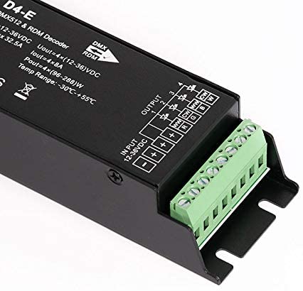 Novabright RG24500 4CH D4-E 32A DMX Decoder PWM Flicker Free Smooth Dimming Constant Voltage 12V-36V Digital Display 2000Hz for RGBW LED Lights 8A/CH