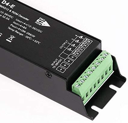 Novabright RG24500 4CH D4-E 32A DMX Decoder PWM Flicker Free Smooth Dimming Constant Voltage 12V-36V Digital Display 2000Hz for RGBW LED Lights 8A/CH