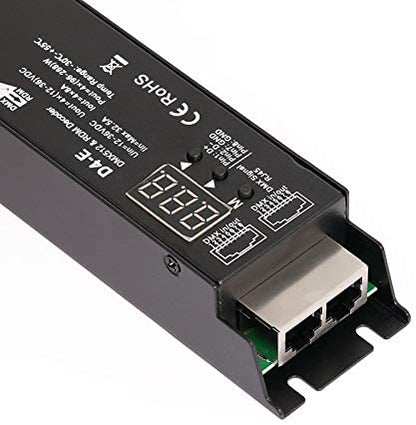 Novabright RG24500 4CH D4-E 32A DMX Decoder PWM Flicker Free Smooth Dimming Constant Voltage 12V-36V Digital Display 2000Hz for RGBW LED Lights 8A/CH