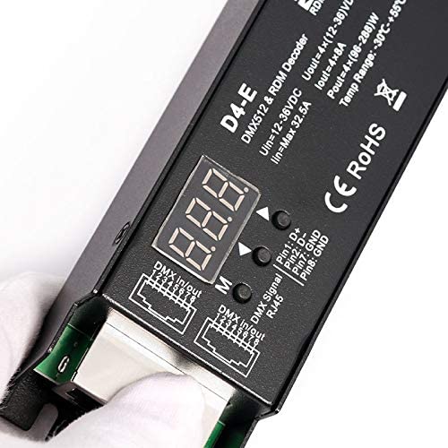Novabright RG24500 4CH D4-E 32A DMX Decoder PWM Flicker Free Smooth Dimming Constant Voltage 12V-36V Digital Display 2000Hz for RGBW LED Lights 8A/CH