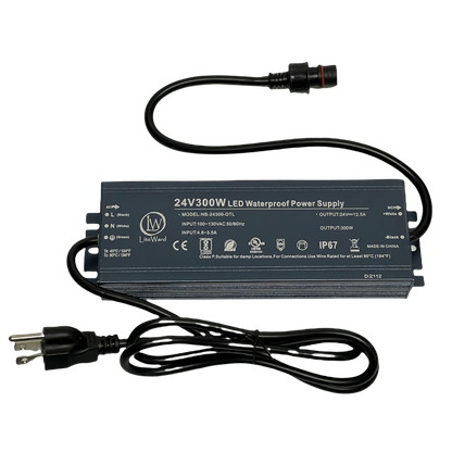 300W LiteWard DC-300W-UL24V LED Driver 12.5A Waterproof 24V AC 100-130V Constant Voltage UL Waterproof IP67 AC to DC for LED Strips and Modules
