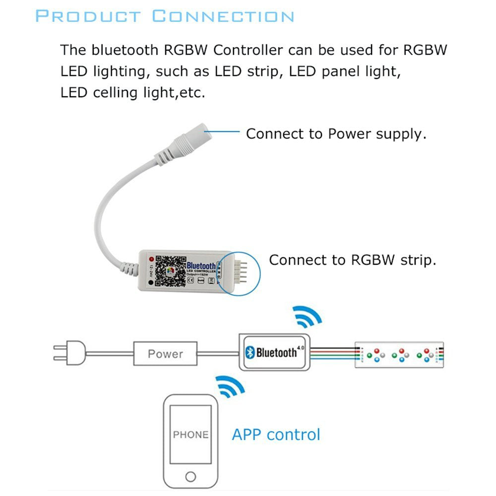 NovaBright RGBW-MINIBT Led Mini RGBW Bluetooth Controller IR Remote DC12-24V 16A for LED Strip Lights - HOLLYWOOD LEDS