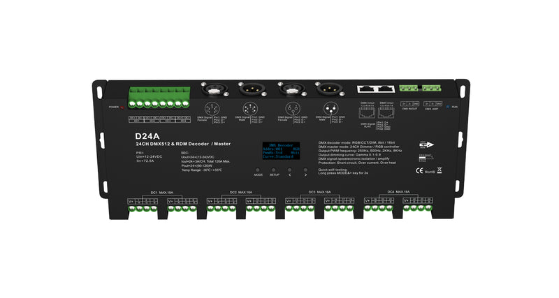 NovaBright D24A 24 Flicker Free Channel Constant Voltage DMX512 & RDM Decoder Master 24CH 5A/CH 12-24V DC 120.5A