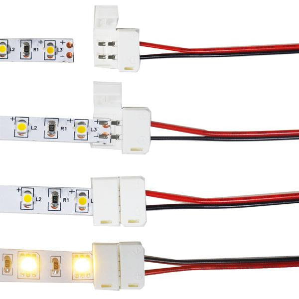 LED Strip Accessories ~ Single Color LED Strip Accessories ~ Single Color LED Connectors - 5050 Single Color Snap On LED Strip Connector 10mm 6 Inches Of Wire (Pack Of 10)