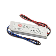 LPV-60-12 Meanwell LED Driver Ip67 Sealed Panel Mount LPV Series AC-DC 12-volt 5-Amp Power Supply with LED Driver - HOLLYWOOD LEDS