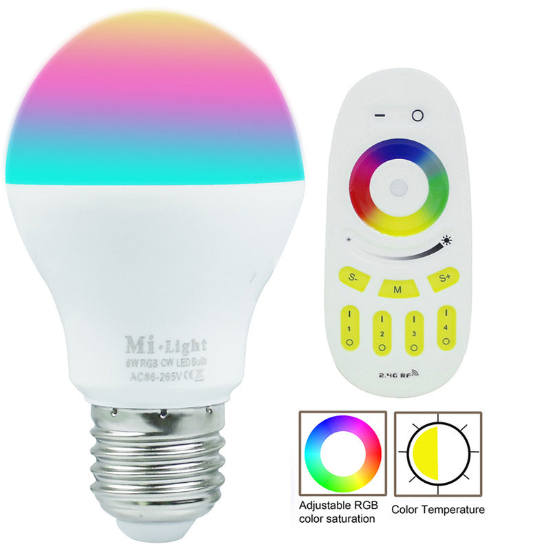 E27 6W Milight RGBW RGBWW LED bulb with 2.4G 4-Zone wireless led RF remote controller dimmable LED light home decoration